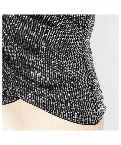 Womens Sparkle Sequin Top Shimmer Glitter Blouse Twist Front V Neck Cap Sleeve Club Party Shirt Dark Grey $17.84 Blouses