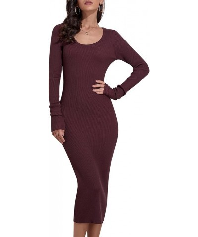 Women's Crewneck Pullover Sweater Dress Elasticity Slim Fit Sweater Knitted Bodycon Dresses Red $22.00 Sweaters