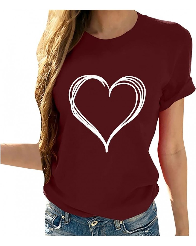 Valentines Day Shirts for Women Short Sleeve Crewneck Love Print Tee Tops Casual Loose T-Shirts 2024 Trendy Blouses A 04(vale...