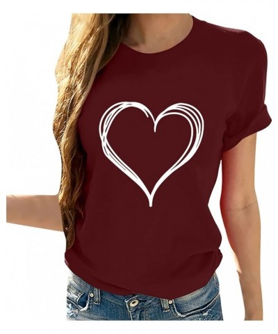 Valentines Day Shirts for Women Short Sleeve Crewneck Love Print Tee Tops Casual Loose T-Shirts 2024 Trendy Blouses A 04(vale...