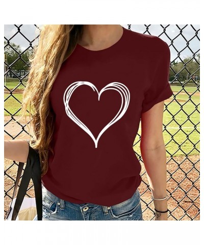 Valentines Day Shirts for Women Short Sleeve Crewneck Love Print Tee Tops Casual Loose T-Shirts 2024 Trendy Blouses A 04(vale...