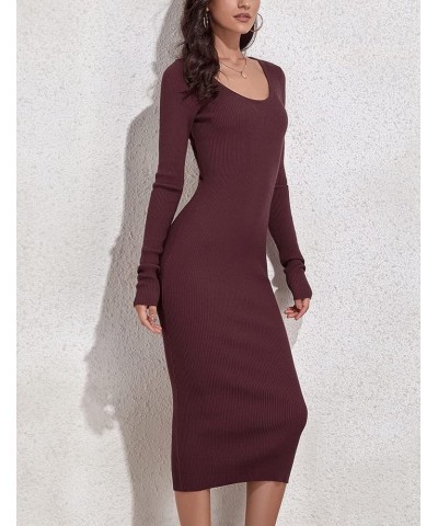 Women's Crewneck Pullover Sweater Dress Elasticity Slim Fit Sweater Knitted Bodycon Dresses Red $22.00 Sweaters