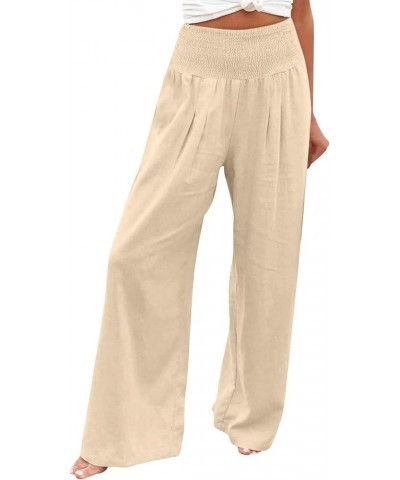 Womens Cotton Linen Pants High Waist Palazzo Pant Casual Loose Wide Leg Long Lounge Trousers with Pockets 05-khaki $8.46 Pants