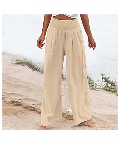 Womens Cotton Linen Pants High Waist Palazzo Pant Casual Loose Wide Leg Long Lounge Trousers with Pockets 05-khaki $8.46 Pants