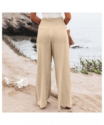 Womens Cotton Linen Pants High Waist Palazzo Pant Casual Loose Wide Leg Long Lounge Trousers with Pockets 05-khaki $8.46 Pants