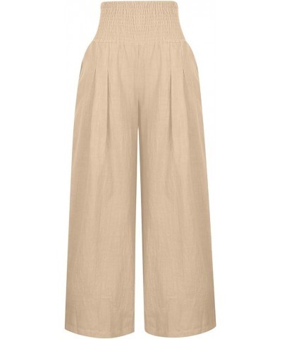 Womens Cotton Linen Pants High Waist Palazzo Pant Casual Loose Wide Leg Long Lounge Trousers with Pockets 05-khaki $8.46 Pants