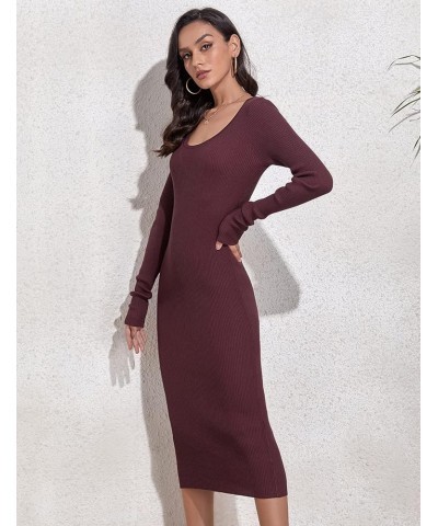 Women's Crewneck Pullover Sweater Dress Elasticity Slim Fit Sweater Knitted Bodycon Dresses Red $22.00 Sweaters