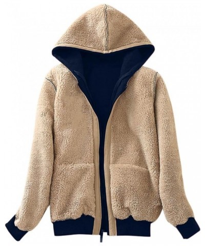 Fleece Jacket for Women Plush Sweatshirt Sherpa Lined Jacket With Pockets Warm Zipper Fuzzy Hooded Outerwear 03 Navy $13.27 J...