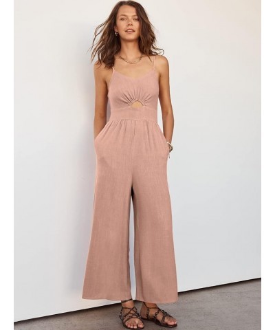 Women's Summer Casual Spaghetti Straps Sleeveless V Neck Cutout High Waist Wide Leg Jumpsuits Rompers with Pockets Pink $25.6...