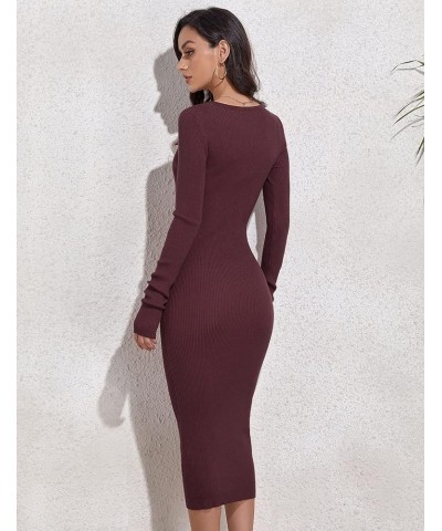 Women's Crewneck Pullover Sweater Dress Elasticity Slim Fit Sweater Knitted Bodycon Dresses Red $22.00 Sweaters