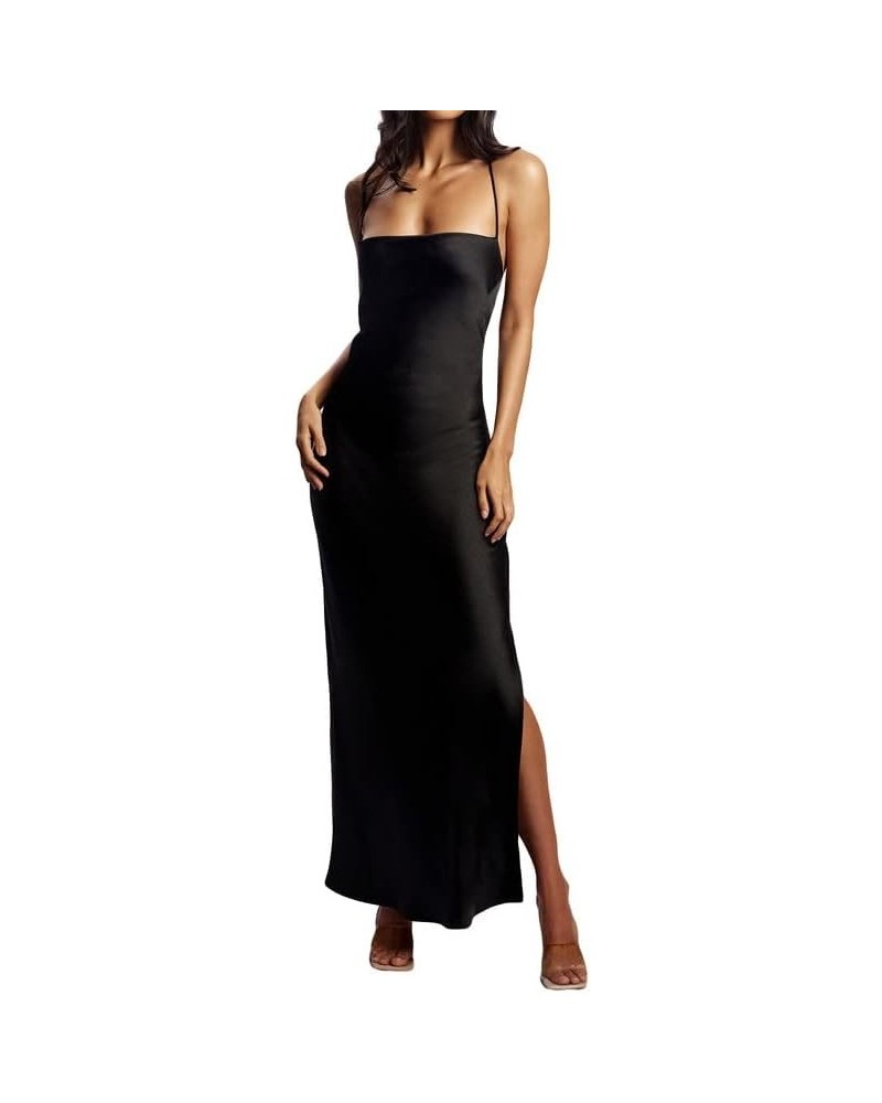 Women Summer Bodycon Maxi Dress Y2k Spaghetti Strap Low Cut Backless Long Dress Chic Cocktail Club Party Tank Dress 23jn1blac...