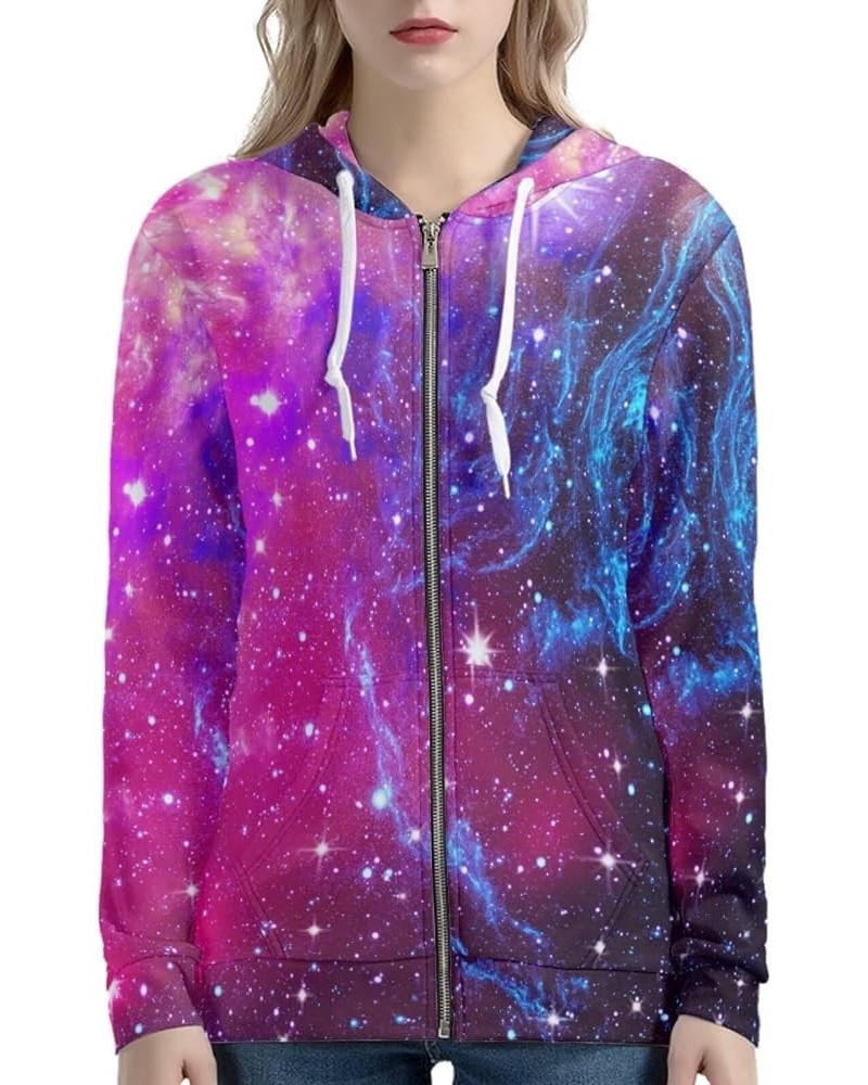 Womens Full Zipper Hoodies Cute Sweatshirts Long Sleeve Tops with Kangaroo Pockets Purple Galaxy $17.22 Hoodies & Sweatshirts