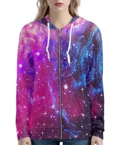 Womens Full Zipper Hoodies Cute Sweatshirts Long Sleeve Tops with Kangaroo Pockets Purple Galaxy $17.22 Hoodies & Sweatshirts