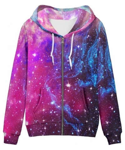 Womens Full Zipper Hoodies Cute Sweatshirts Long Sleeve Tops with Kangaroo Pockets Purple Galaxy $17.22 Hoodies & Sweatshirts