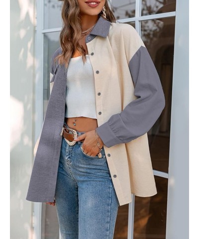 Women's Corduroy Color Block Boyfriend Shirts Casual Oversized Button Down Blouse Tops with Pocket A-grey $10.07 Blouses