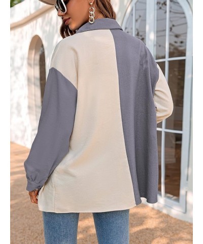 Women's Corduroy Color Block Boyfriend Shirts Casual Oversized Button Down Blouse Tops with Pocket A-grey $10.07 Blouses