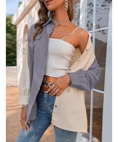 Women's Corduroy Color Block Boyfriend Shirts Casual Oversized Button Down Blouse Tops with Pocket A-grey $10.07 Blouses