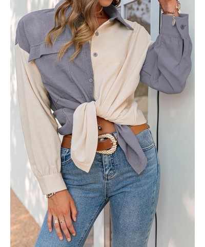 Women's Corduroy Color Block Boyfriend Shirts Casual Oversized Button Down Blouse Tops with Pocket A-grey $10.07 Blouses