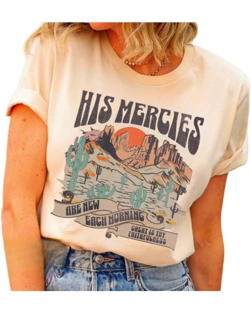 Christian Tshirts Women Jesus Faith Boho Graphic Shirts His Mercies are New Bible Verse Inspirational Tee Tops Sand-1 $11.79 ...