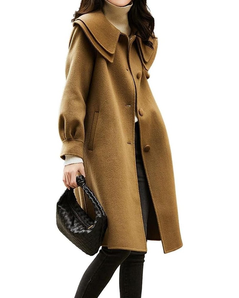 Women's Peter Pan Collar Wool Coat Single Breasted Winter Midi Long Trench Pea Coat Camel $22.35 Coats