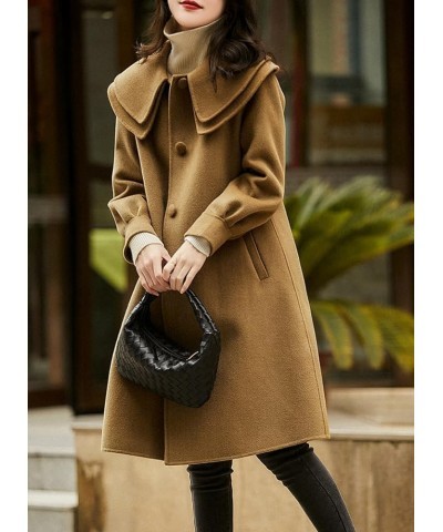 Women's Peter Pan Collar Wool Coat Single Breasted Winter Midi Long Trench Pea Coat Camel $22.35 Coats