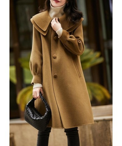 Women's Peter Pan Collar Wool Coat Single Breasted Winter Midi Long Trench Pea Coat Camel $22.35 Coats