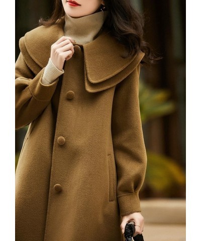 Women's Peter Pan Collar Wool Coat Single Breasted Winter Midi Long Trench Pea Coat Camel $22.35 Coats