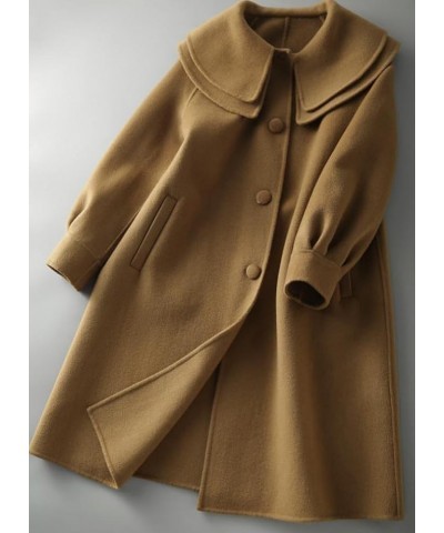 Women's Peter Pan Collar Wool Coat Single Breasted Winter Midi Long Trench Pea Coat Camel $22.35 Coats