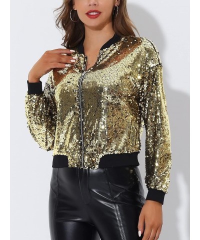 Women's Sequin Jacket Valentine's Day Long Sleeve Zipper Fahion 2023 Shiny Glitter Sparkly Bomber Jackets Gold $24.74 Jackets