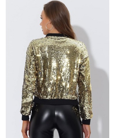 Women's Sequin Jacket Valentine's Day Long Sleeve Zipper Fahion 2023 Shiny Glitter Sparkly Bomber Jackets Gold $24.74 Jackets