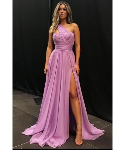 One Shoulder Bridesmaid Dresses Chiffon Long Prom Evening Formal Gowns with Slit for Wedding Black $29.25 Dresses