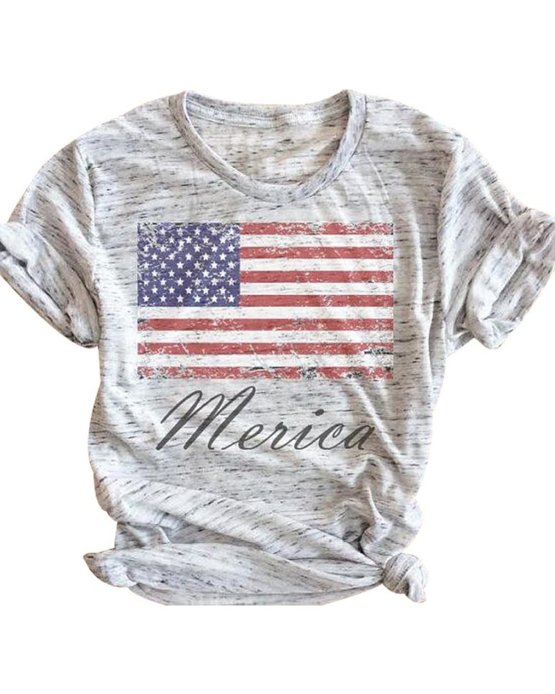 4th of July Shirts Women Patriotic Shirts Glasses Graphic Tees Casual America Flag Print Short Sleeve Tops White $7.50 T-Shirts