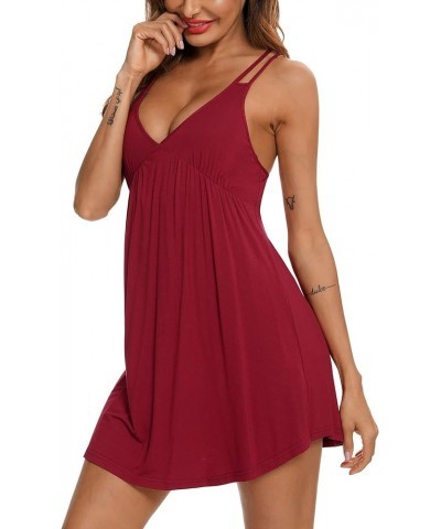 Lingerie For Women Nightgowns Sexy Pajamas Sleepwear Chemises V-Neck Full Slip Babydoll Nightgown S-XXL Wine Red $15.89 Sleep...