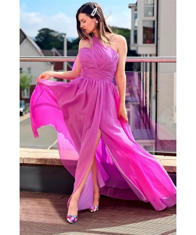 One Shoulder Bridesmaid Dresses Chiffon Long Prom Evening Formal Gowns with Slit for Wedding Black $29.25 Dresses