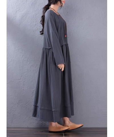 Women's Casual Loose Clothes Long Sleeves Spring/Fall Soft Cotton Linen Dresses with Pockets Blue Gray $25.43 Dresses