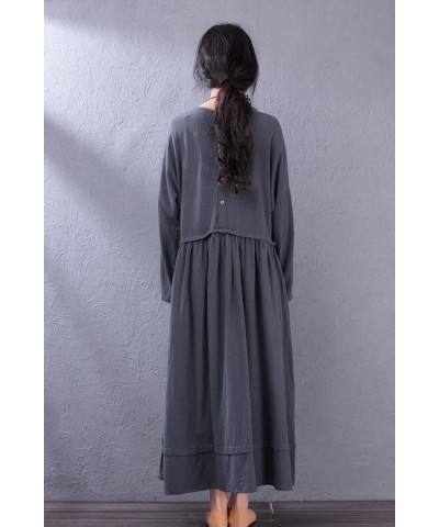 Women's Casual Loose Clothes Long Sleeves Spring/Fall Soft Cotton Linen Dresses with Pockets Blue Gray $25.43 Dresses