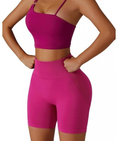 Womens Scrunch Butt Lifting Workout Shorts High Waisted Booty Lifting Shorts Seamless Biker Shorts Rose Red $8.09 Activewear