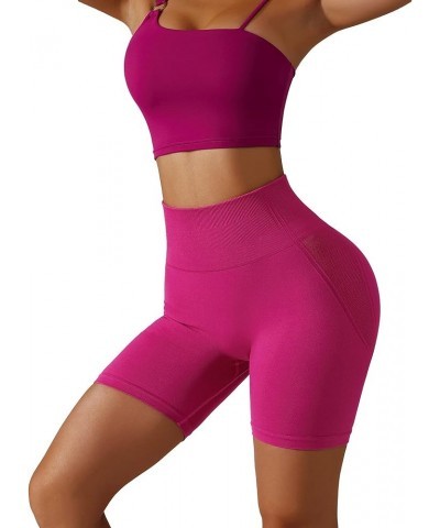 Womens Scrunch Butt Lifting Workout Shorts High Waisted Booty Lifting Shorts Seamless Biker Shorts Rose Red $8.09 Activewear