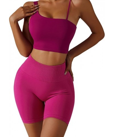 Womens Scrunch Butt Lifting Workout Shorts High Waisted Booty Lifting Shorts Seamless Biker Shorts Rose Red $8.09 Activewear