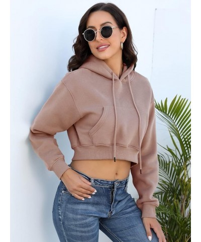 Womens Long Sleeve Cropped Hoodies Fleece Lined Winter Thick Sweatshirt Casual Pullover Top with Pockets Pink $19.24 Hoodies ...