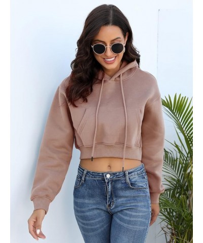 Womens Long Sleeve Cropped Hoodies Fleece Lined Winter Thick Sweatshirt Casual Pullover Top with Pockets Pink $19.24 Hoodies ...