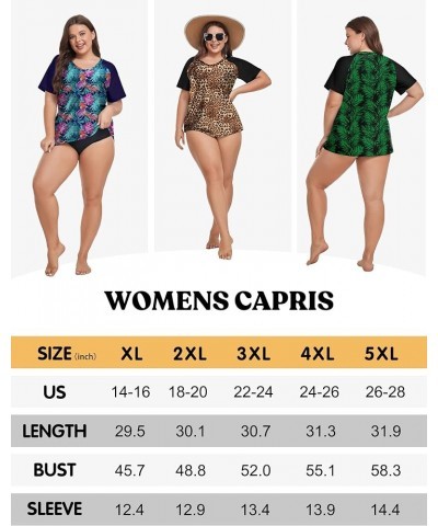 Plus Size Rash Guard Shirt for Women Short Sleeve Swimingsuit Top UV UPF 50+ Sun Protection Summer Swim Shirts Leopard Print ...