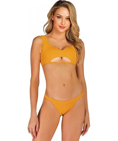 Swimsuits for Women High Waisted Bikini Sexy Two Piece Bathing Suits Tummy Control Swimwear 9057yellow $11.56 Swimsuits