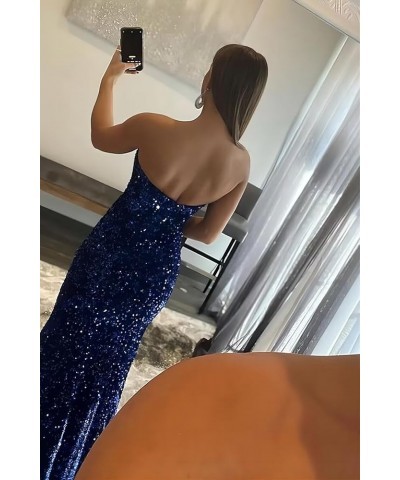 One Shoulder Prom Dresses for Teens Sequin Slit Evening Gowns Long Formal Party Dresses SE204 B-steel Blue $31.97 Dresses