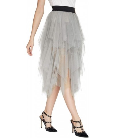 Women's Elegant Mesh Layered Tulle Skirt Sheer Tutu Midi Skirt Light Gray $13.79 Skirts