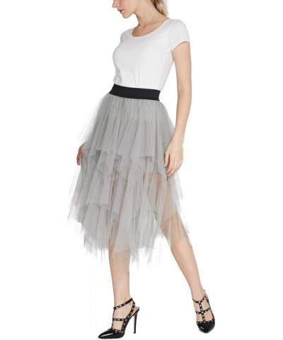 Women's Elegant Mesh Layered Tulle Skirt Sheer Tutu Midi Skirt Light Gray $13.79 Skirts