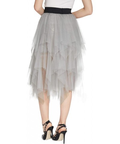 Women's Elegant Mesh Layered Tulle Skirt Sheer Tutu Midi Skirt Light Gray $13.79 Skirts