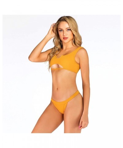 Swimsuits for Women High Waisted Bikini Sexy Two Piece Bathing Suits Tummy Control Swimwear 9057yellow $11.56 Swimsuits