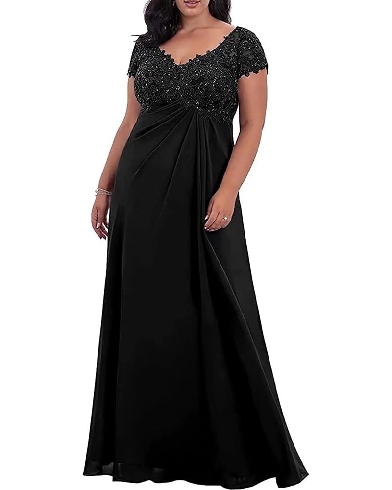 Plus Size Mother of The Bride Dresses for Wedding Short Sleeve Applique Formal Dress for Wedding Guest Black $33.82 Dresses