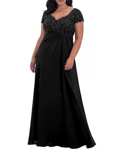 Plus Size Mother of The Bride Dresses for Wedding Short Sleeve Applique Formal Dress for Wedding Guest Black $33.82 Dresses